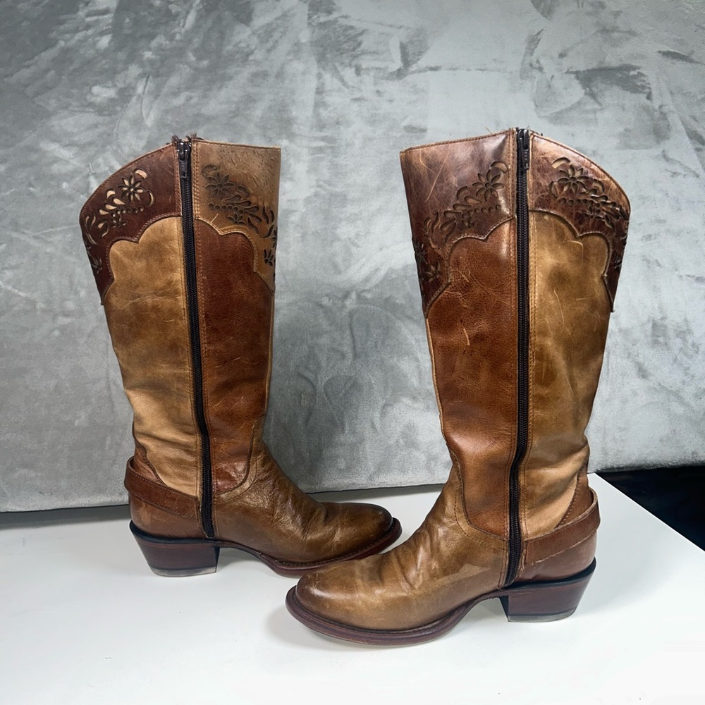 Red Hawk Austria vintage tan floral leather boots - Picture 3 of 13